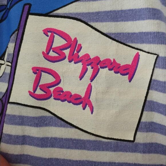 Vintage 90s Disney's Blizzard Beach - Ice Gator - RARE Striped T-Shirt - NO TAG - Picture 5 of 8